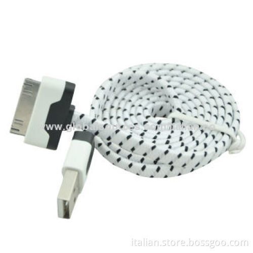 Flat Braided USB Cable for iPhone 4, Supports High-speed Charging and Sync